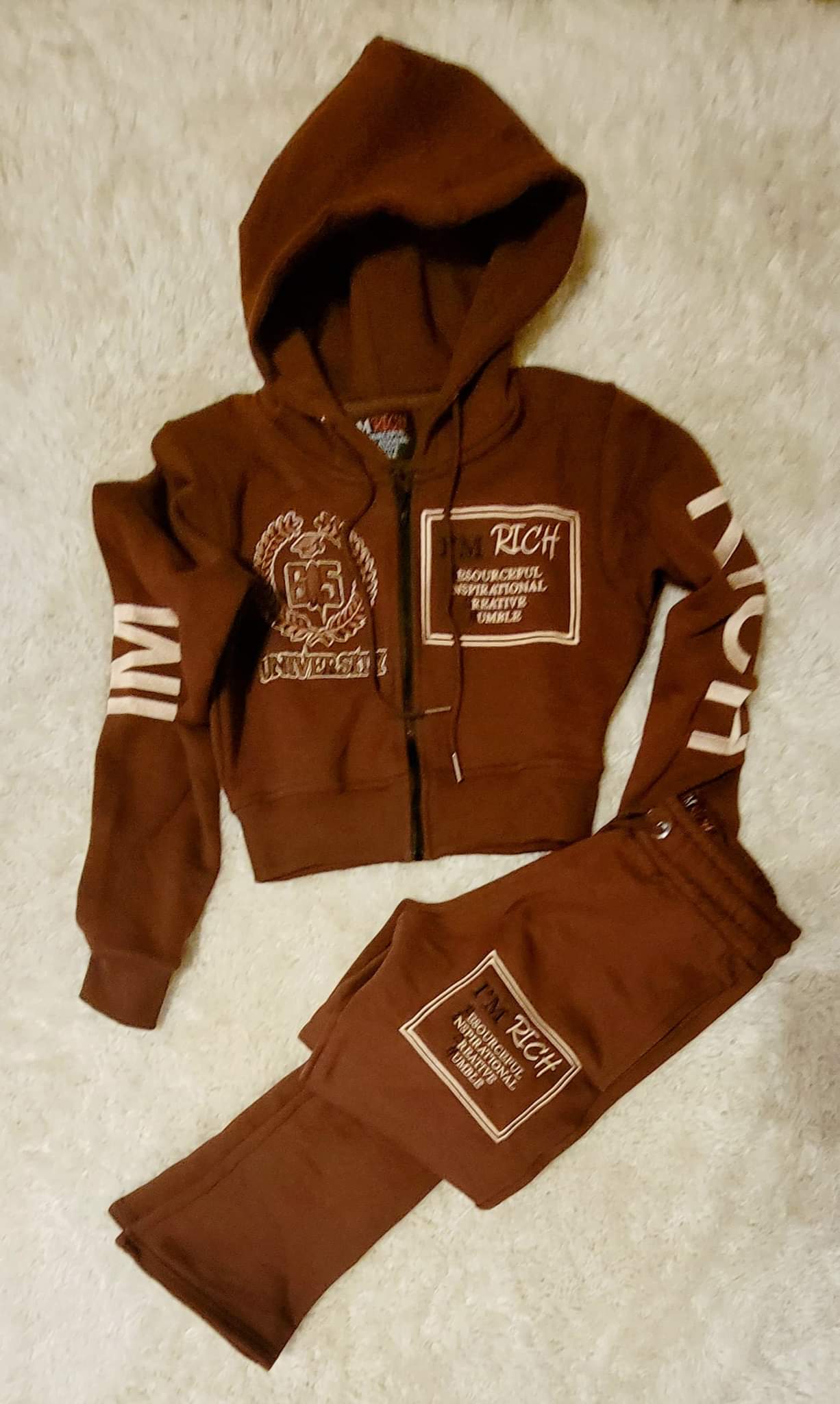 Im Rich womens Crop/Stacked Jogging Suit