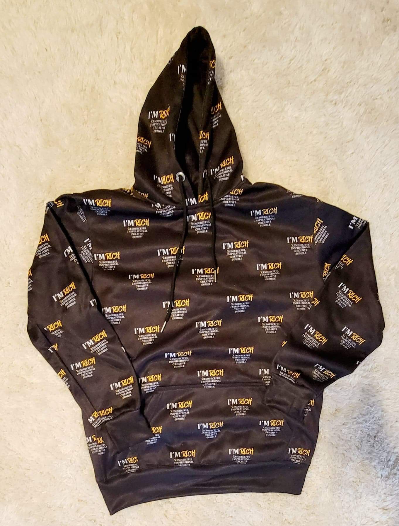 Im Rich Black and Yellow Nylon hoodie