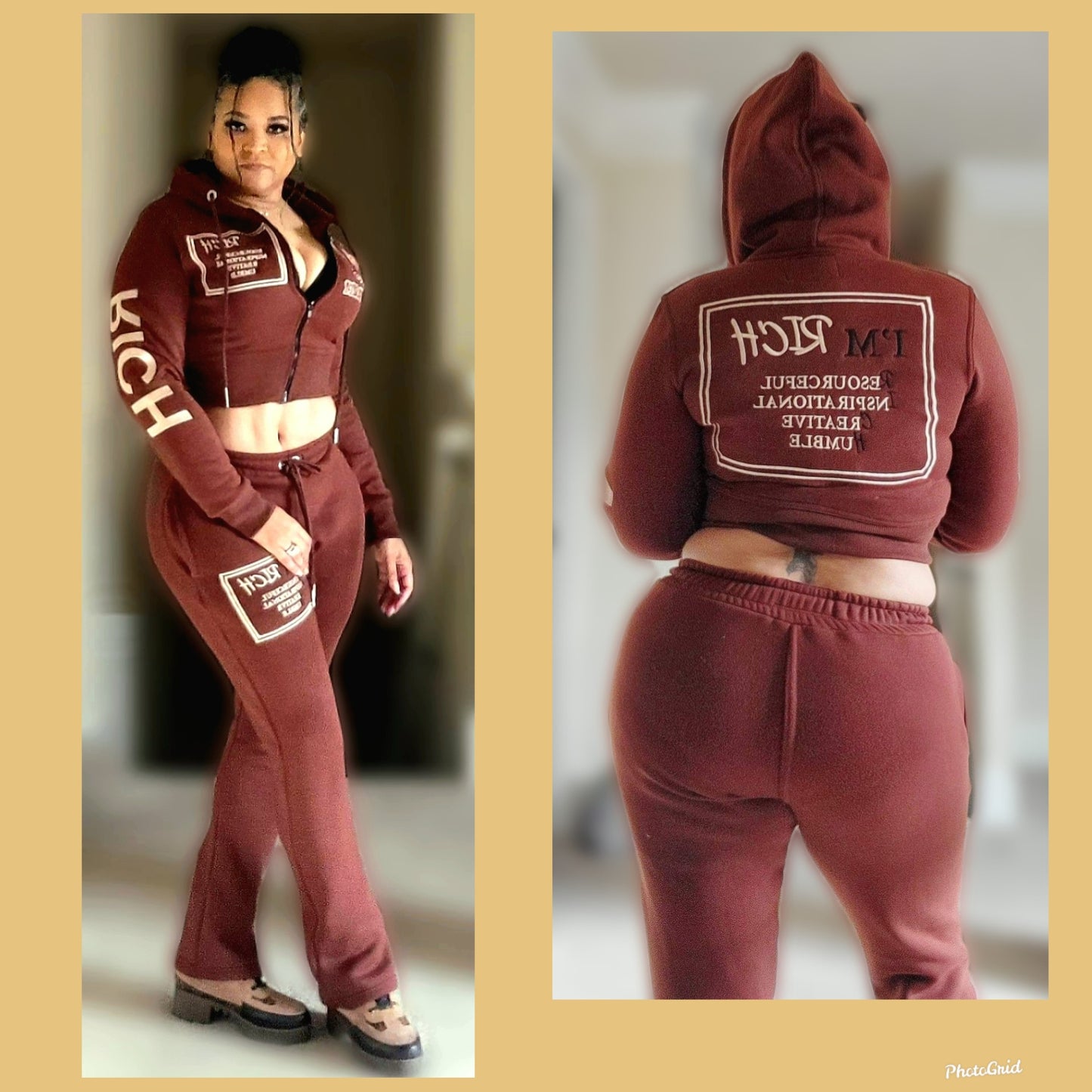 Im Rich womens Crop/Stacked Jogging Suit