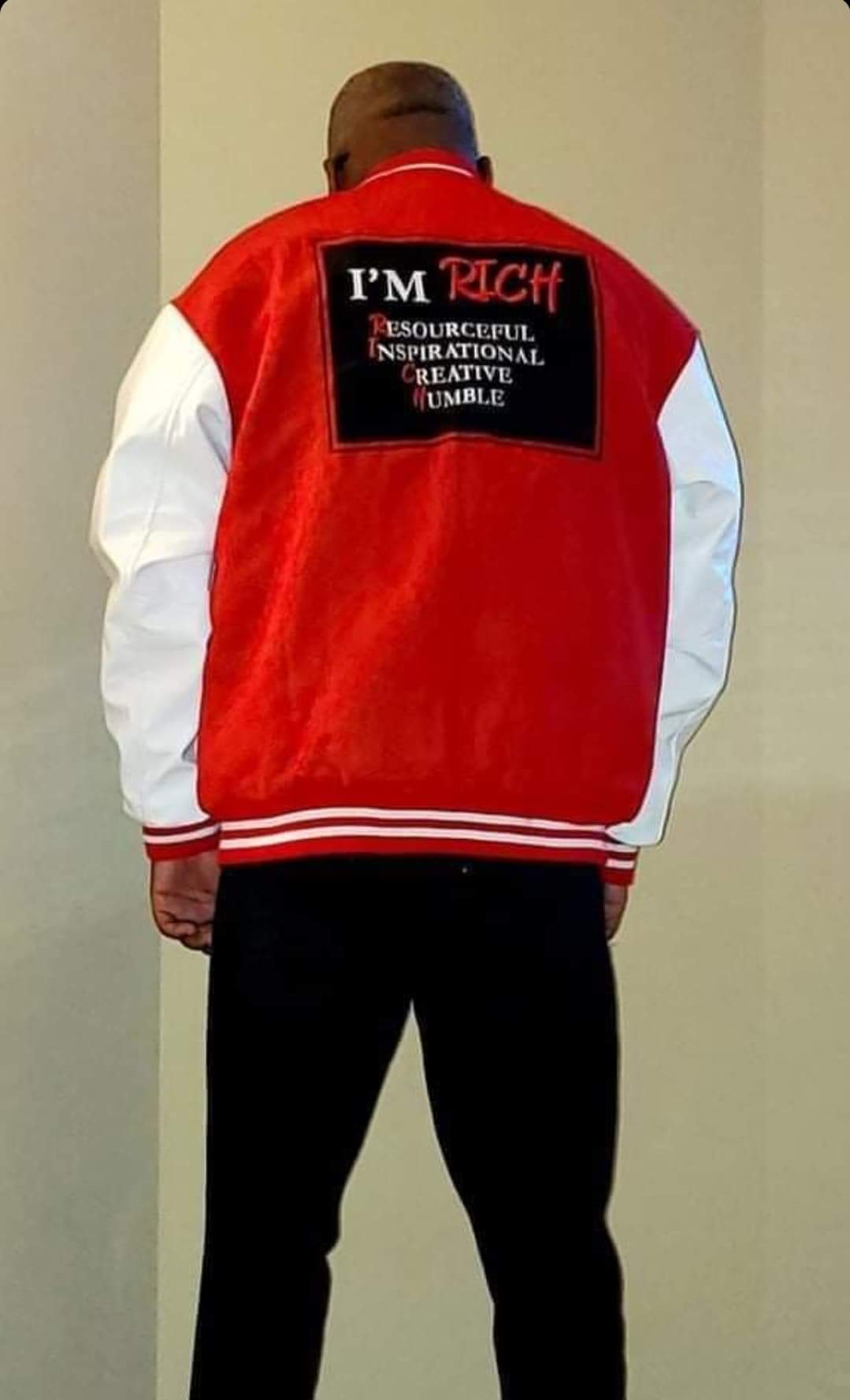 Im Rich Red and White Varsity Jacket